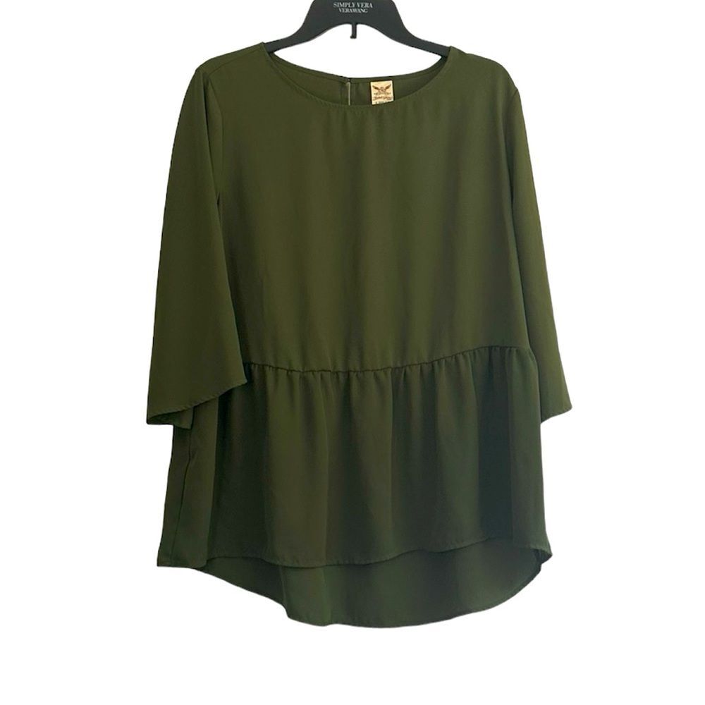 Faded Glory Army Green Peplum Style Blouse Size L